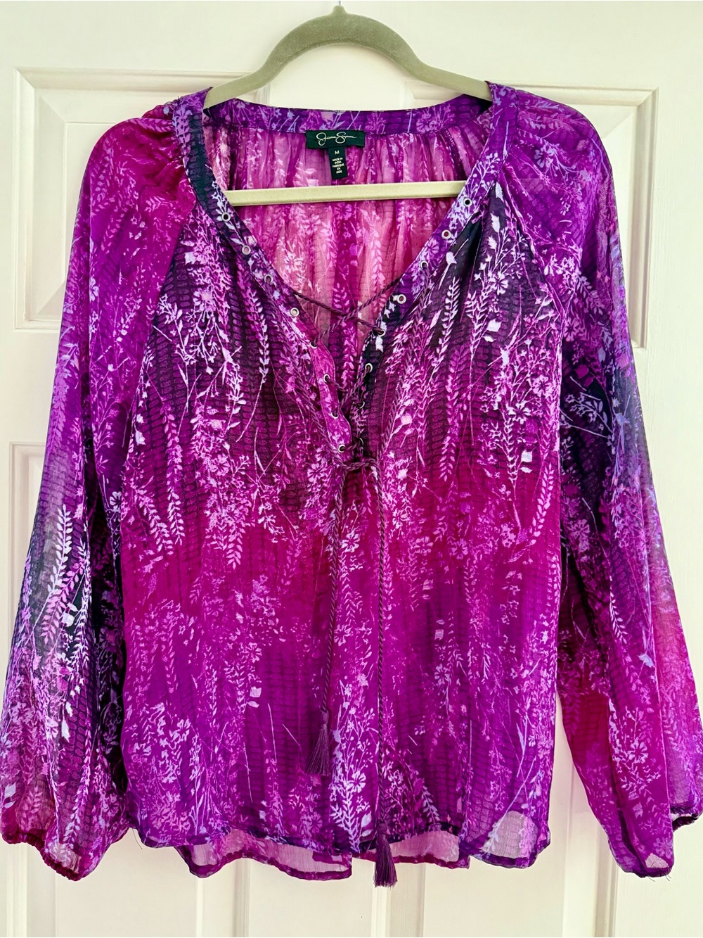 Jessica Simpson Magenta Floral Sheer Boho Blouse